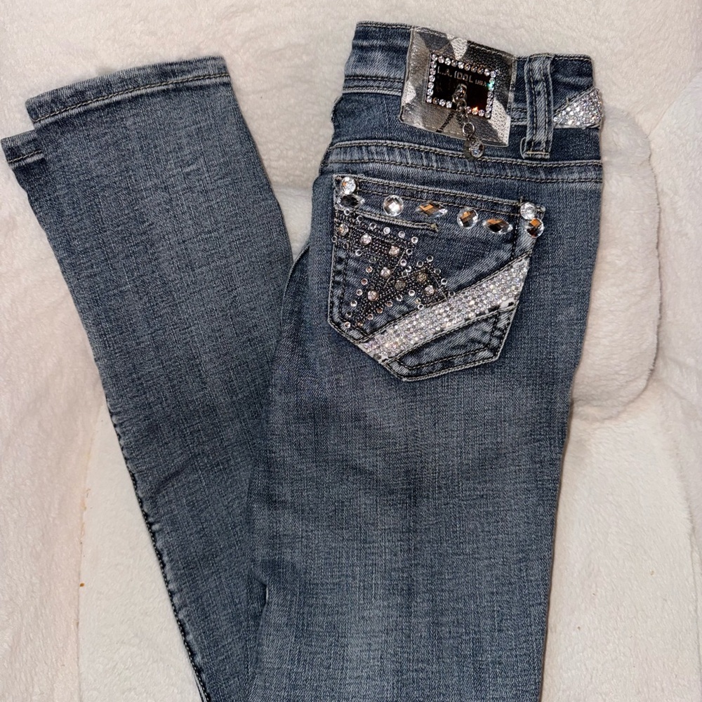 LA Idol | Y2K Low Rise Skinny Jeans with Rhinestone Detail